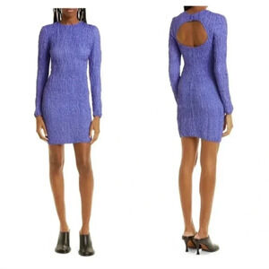 SAMSOE SAMSOE Bianca long sleeve crinkle keyhole mini dress periwinkle Large
